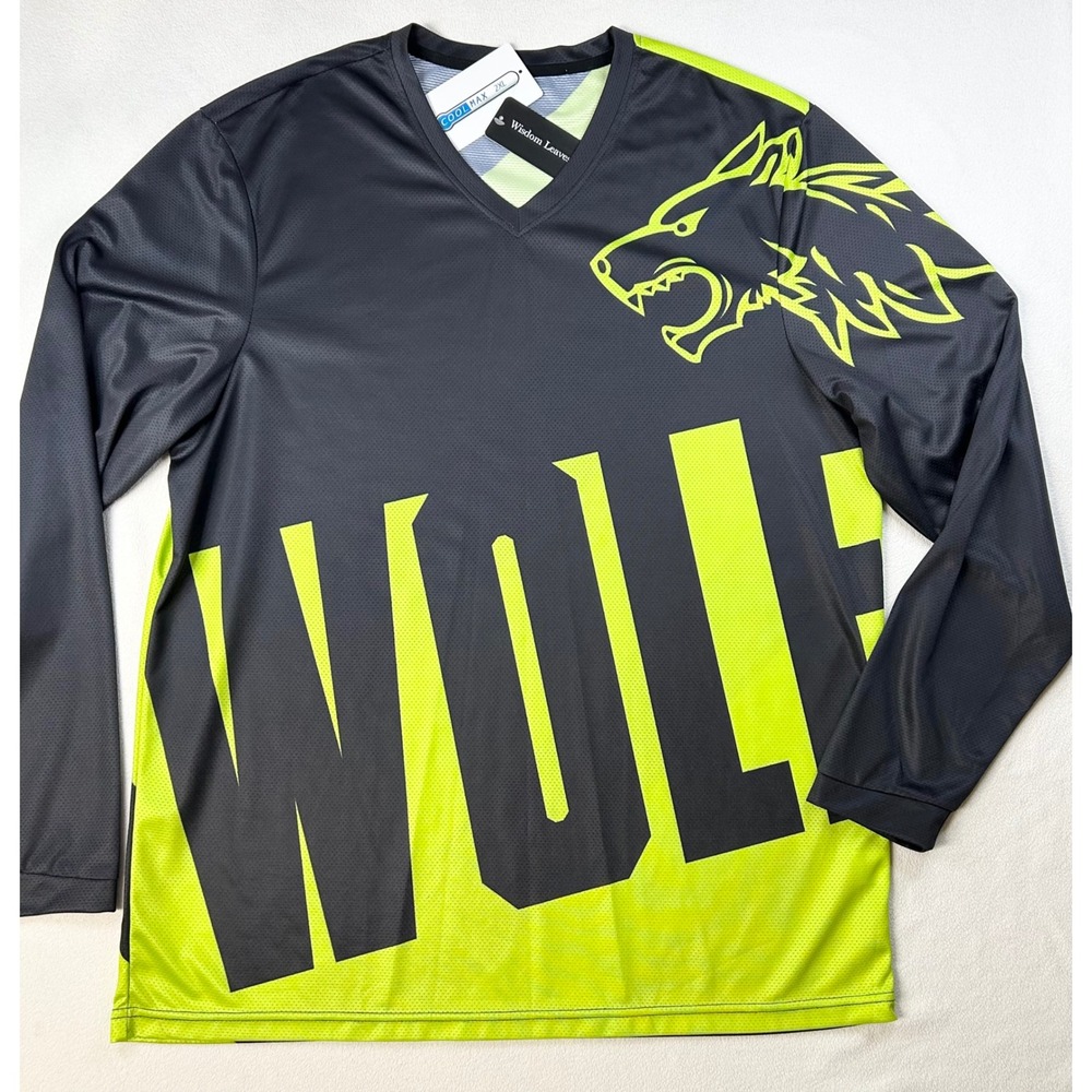 Mountain Biking WOLF Brand 2XL Long Sleeve Performance Jersey Black/Neon Green